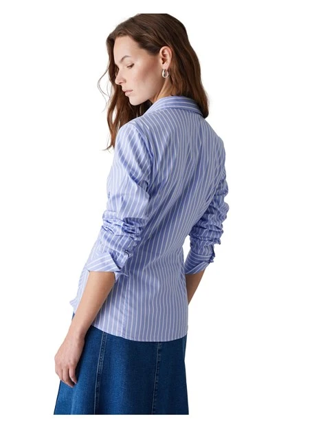 CAMICIA A RIGHE CON APPLICAZIONI GIOIELLO DONNA AZZURRO