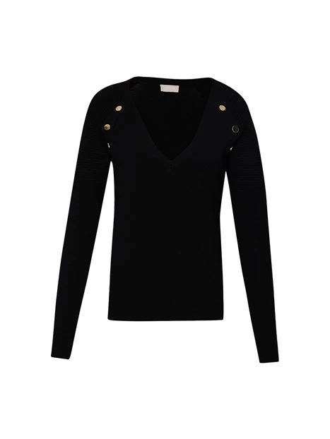 MAGLIA CON SCOLLO A V E BOTTONI DONNA NERO