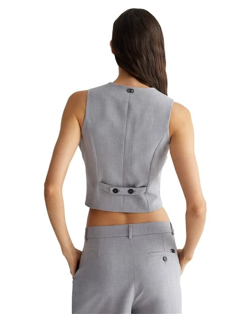 GILET CON SCOLLO A V DONNA GRIGIO