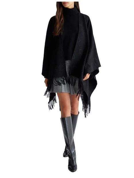 PONCHO CON LORO A RILIEVO DONNA NERO