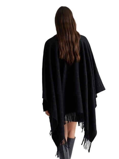 PONCHO CON LORO A RILIEVO DONNA NERO