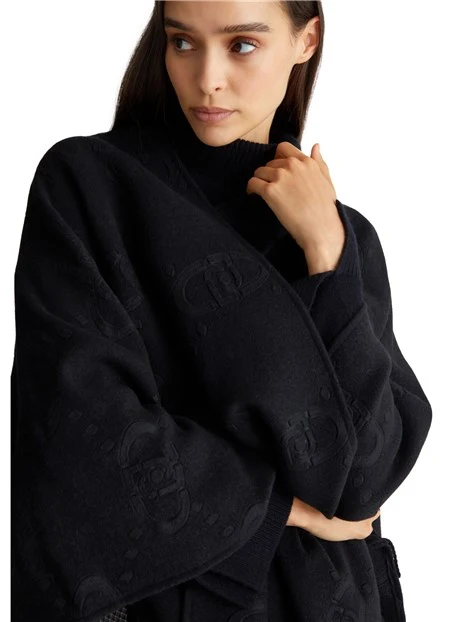 PONCHO CON LORO A RILIEVO DONNA NERO