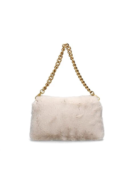 BORSA A SPALLA LAPUFFY IN PELLICCIA SINTETICA DONNA BEIGE