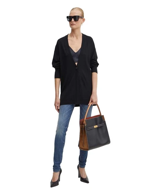 CARDIGAN IN MISTO LANA POLSINI ELASTICI DONNA NERO