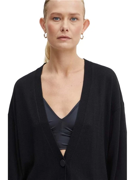 CARDIGAN IN MISTO LANA POLSINI ELASTICI DONNA NERO