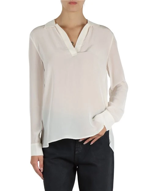 BLUSA CON SCOLLO A V E COLLETTO IN VISCOSA DONNA BIANCO