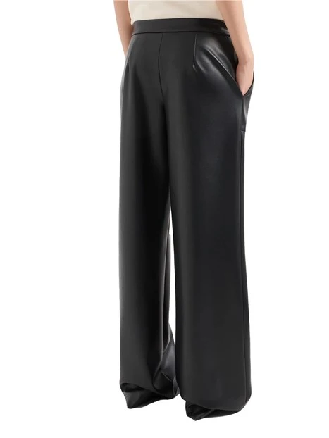 PANTALONI PALAZZO IN ECOPELLE DONNA NERO