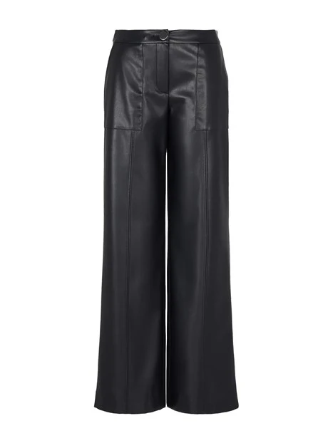 PANTALONI PALAZZO IN ECOPELLE DONNA NERO