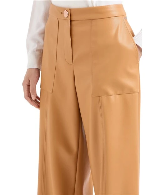 PANTALONI PALAZZO IN ECOPELLE DONNA CUOIO