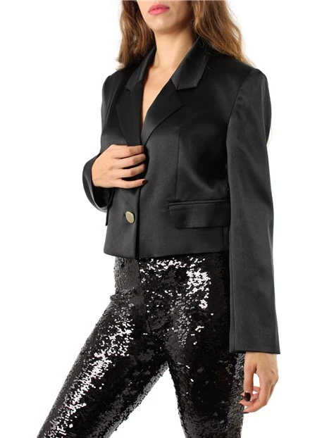 GIACCA BLAZER CROPPED SATINATA DONNA NERO