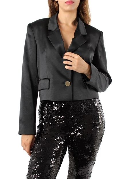 GIACCA BLAZER CROPPED SATINATA DONNA NERO