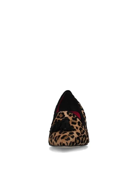 MOCASSINI CON TACCO LEOPARDATI CAMOSCIO DONNA MARRONE