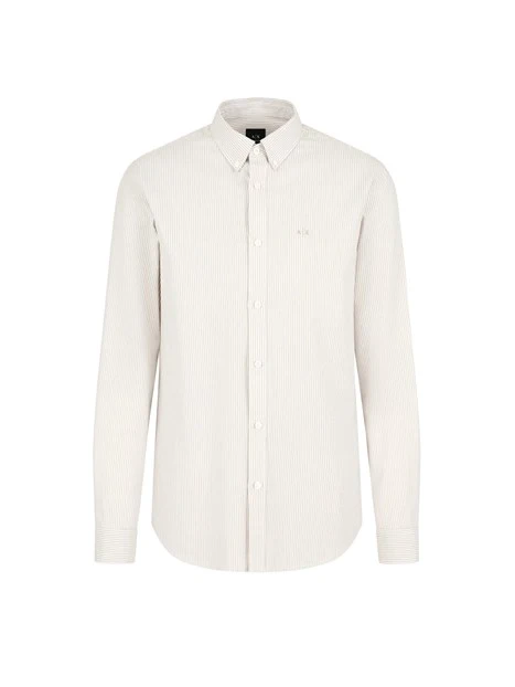 CAMICIA CASUAL CON TESSUTO A RIGHE IN PURO COTONE UOMO BIANCO