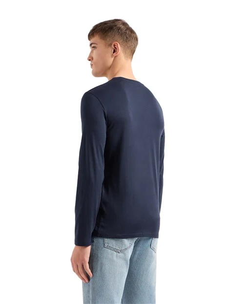 T-SHIRT MANICA LUNGA PURO COTONE UOMO BLU