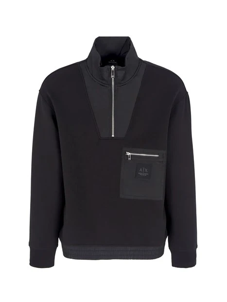 FELPA CON ZIP COLLO ALTO CON LOGO UOMO NERO