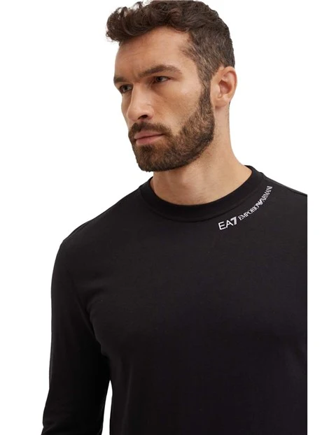 T-SHIRT MANICA LUNGA CON COLLO LOGATO UOMO NERO