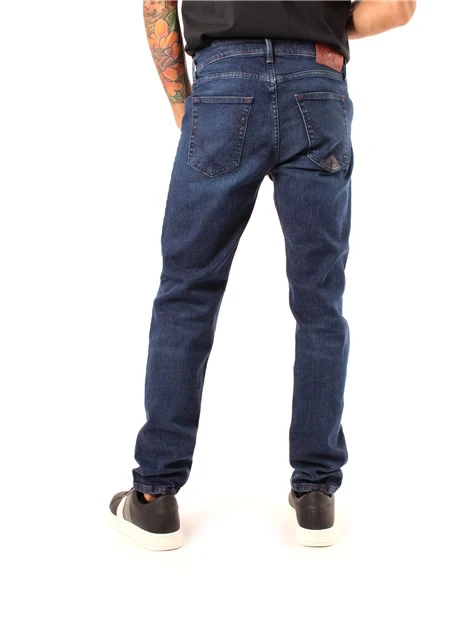 JEANS SLIM FIT CINQUE TASCHE CON LOGO SU TASCA UOMO BLU