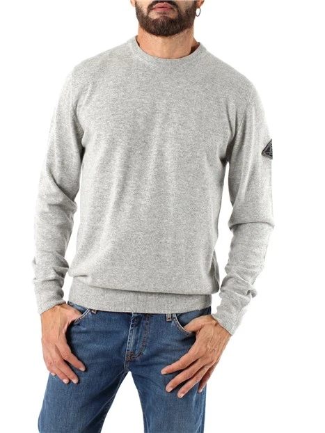 MAGLIA GIROCOLLO CON LOGO MISTO LANA E CASHMERE UOMO GRIGIO