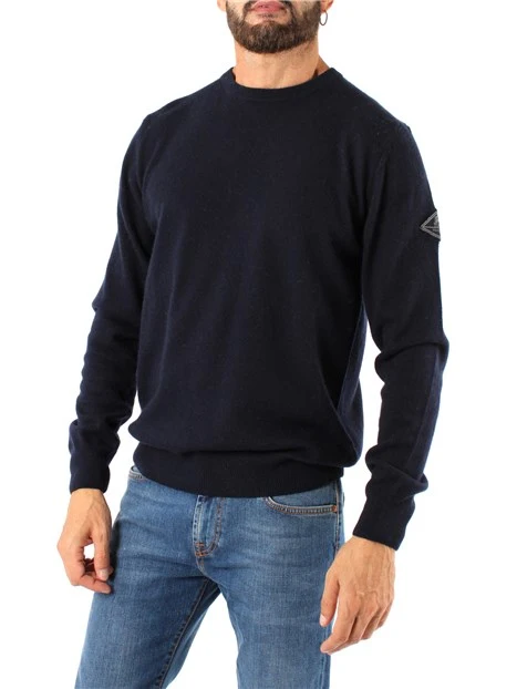 MAGLIA GIROCOLLO CON LOGO MISTO LANA E CASHMERE UOMO BLU