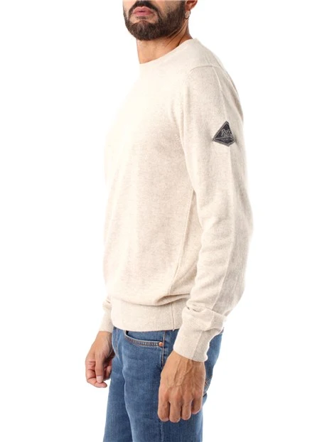 MAGLIA GIROCOLLO CON LOGO MISTO LANA E CASHMERE UOMO BIANCO