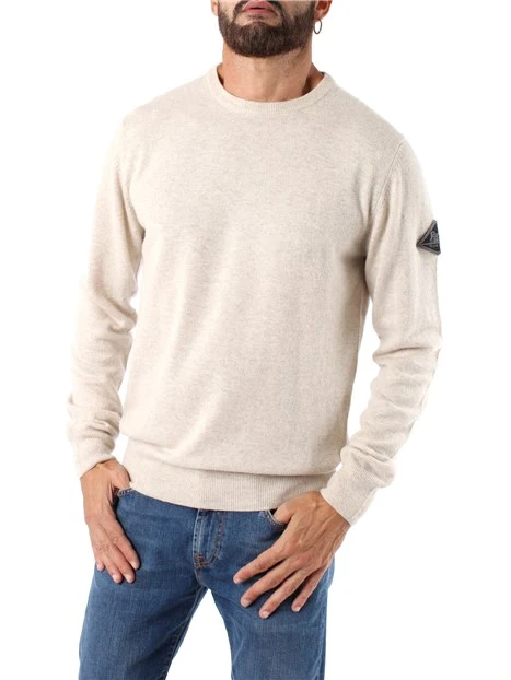 MAGLIA GIROCOLLO CON LOGO MISTO LANA E CASHMERE UOMO BIANCO