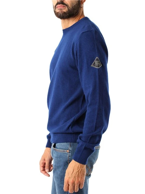 MAGLIA GIROCOLLO LOGATA MISTO LANA E CASHMERE UOMO BLU