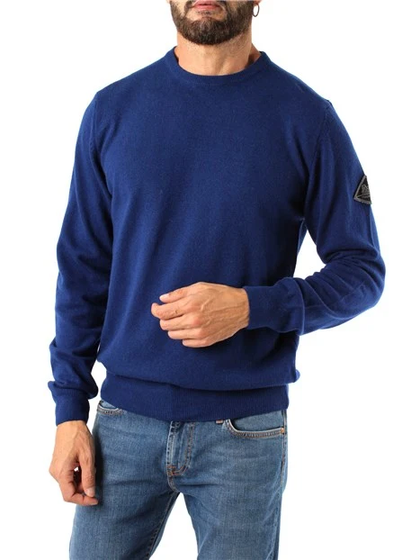 MAGLIA GIROCOLLO LOGATA MISTO LANA E CASHMERE UOMO BLU