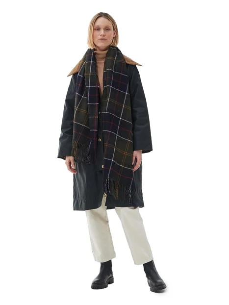 SCIARPA CON FRANGE E MOTIVO TARTAN DONNA VERDE SCURO