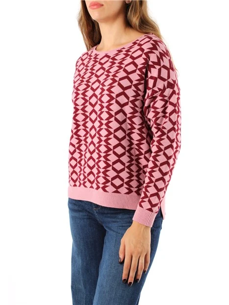 MAGLIA GIROCOLLO A FANTASIA GEOMETRICA DONNA ROSA