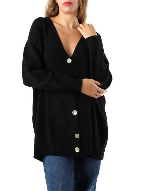 CARDIGAN CON BOTTONI IN MISTO VISCOSA DONNA NERO