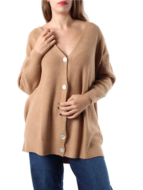 CARDIGAN IN MISTO VISCOSA DONNA BEIGE