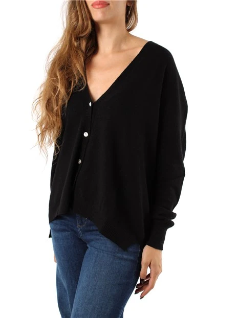 CARDIGAN CORTO CON BOTTONI IN MISTO VISCOSA DONNA NERO