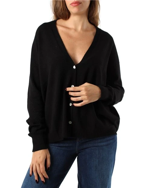 CARDIGAN CORTO CON BOTTONI IN MISTO VISCOSA DONNA NERO