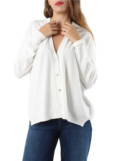 CARDIGAN CORTO CON BOTTONI IN MISTO VISCOSA DONNA BIANCO