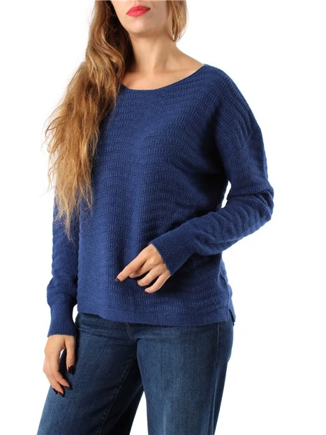 MAGLIA GIROCOLLO IN MISTO VISCOSA CON TRAMA DONNA BLU