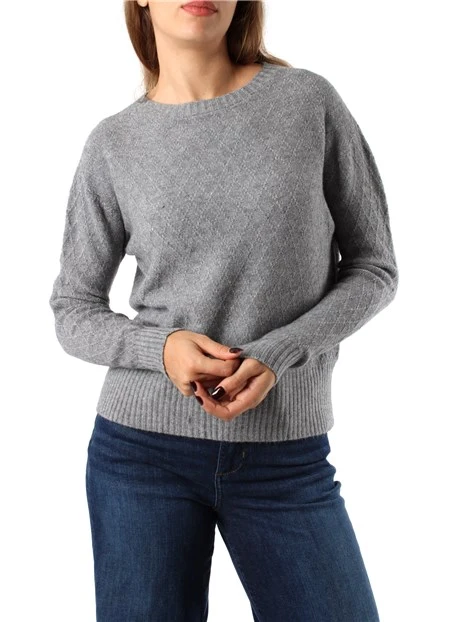 MAGLIA GIROCOLLO A ROMBI IN MISTO VISCOSA DONNA GRIGIO