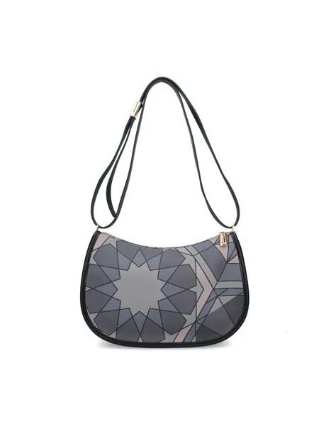 BORSA A SPALLA MACRO HOBO DONNA GRIGIO NERO