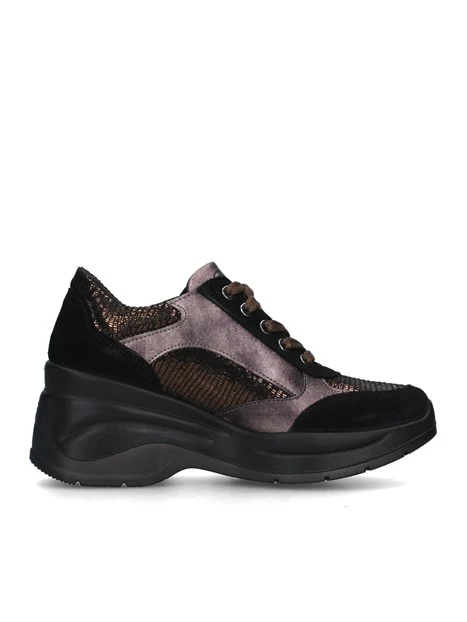 SNEAKERS PLATFORM CAMOSCIO E PELLE DONNA NERO