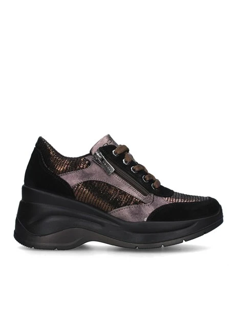 SNEAKERS PLATFORM CAMOSCIO E PELLE DONNA NERO