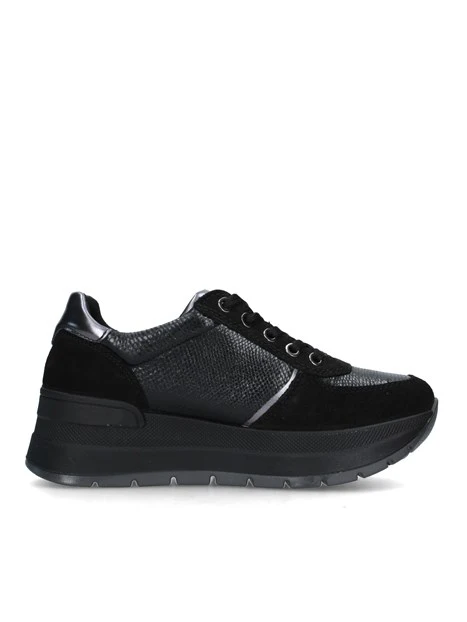 SNEAKERS PLATFORM IN PELLE E CAMOSCIO DONNA NERO