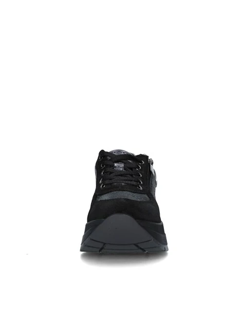 SNEAKERS PLATFORM IN PELLE E CAMOSCIO DONNA NERO