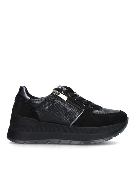 SNEAKERS PLATFORM IN PELLE E CAMOSCIO DONNA NERO