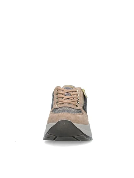 SNEAKERS PLATFORM IN PELLE E CAMOSCIO DONNA BEIGE