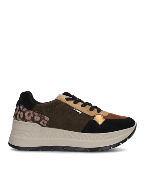 SNEAKERS PLATFORM INSERTI ANIMALIER DONNA NERO