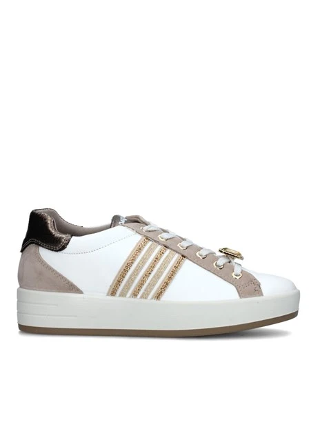 SNEAKERS BASSE CON GIOIELLO IN PELLE SCAMOSCIATA DONNA BIANCO