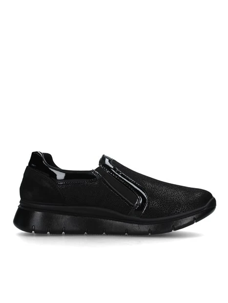 SNEAKERS SLIP ON CAMOSCIO E INSERTI EFFETTO VERNICE DONNA NERO