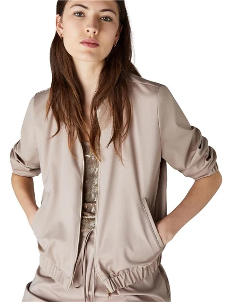 GIACCA CORTA CON ZIP IN TESSUTO TECNICO DONNA BEIGE