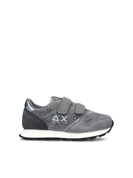 SNEAKERS BASSE ALLY GLITTER DOPPIO STRAPPO BAMBINA GRIGIO