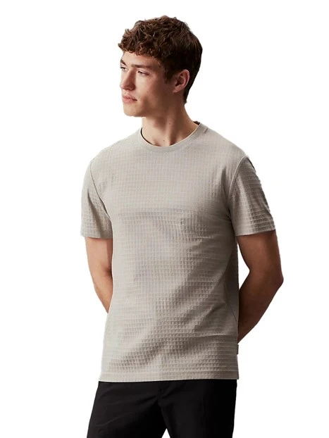 T-SHIRT MANICA CORTA CON GRIGLIA IN JACQUARD UOMO GRIGIO