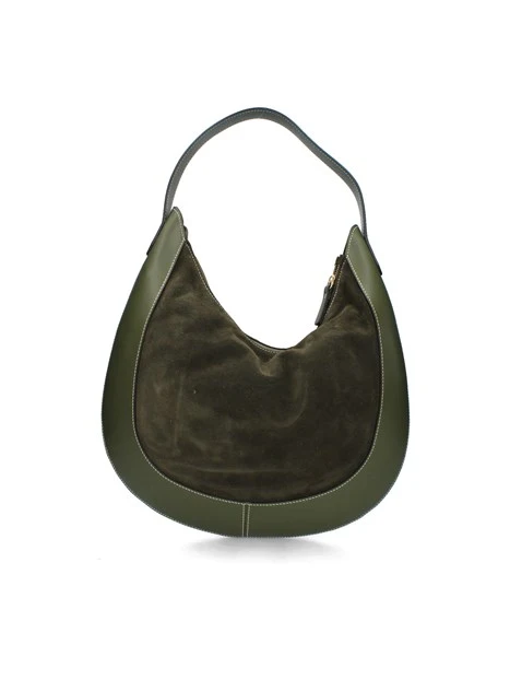 BORSA A SPALLA IN PELLE E CAMOSCIO DONNA VERDE